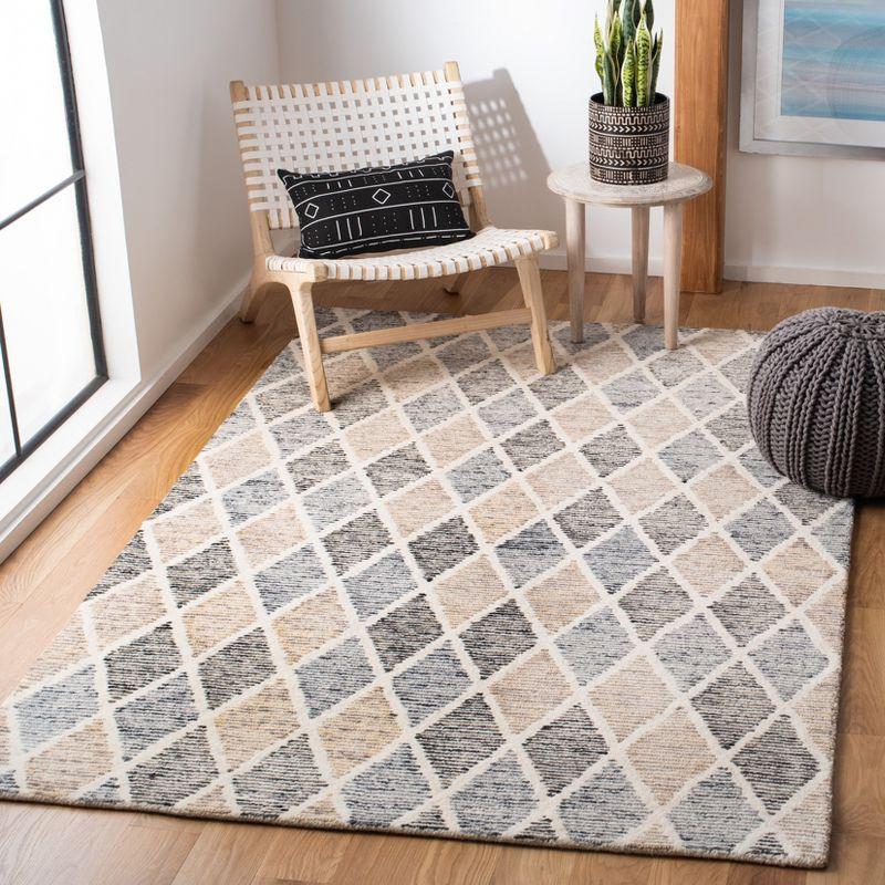 Blue and Beige Geometric Tufted Wool Area Rug 4' x 6'