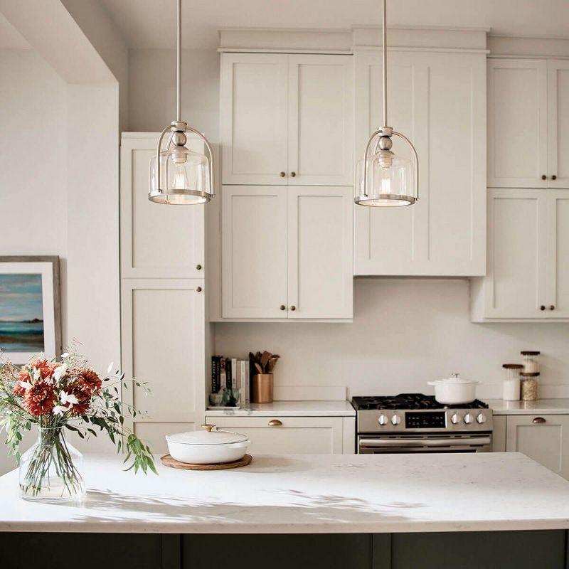 Transitional Brushed Nickel Mini Pendant with Clear Glass Shade