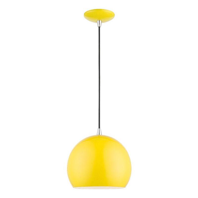 15" Shiny Yellow and Polished Chrome Aluminum Globe Pendant Light