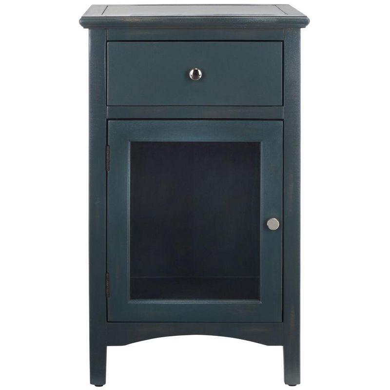 Ziva 1 Drawer Nightstand with Glass Cabinet - Dark Teal - Safavieh.