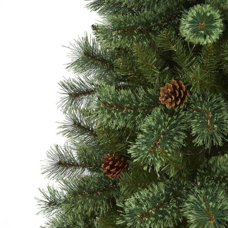 Nearly Natural Pre-Lit LED White Mountain Pine Artificial Christmas Tree with Pinecones Clear Lights