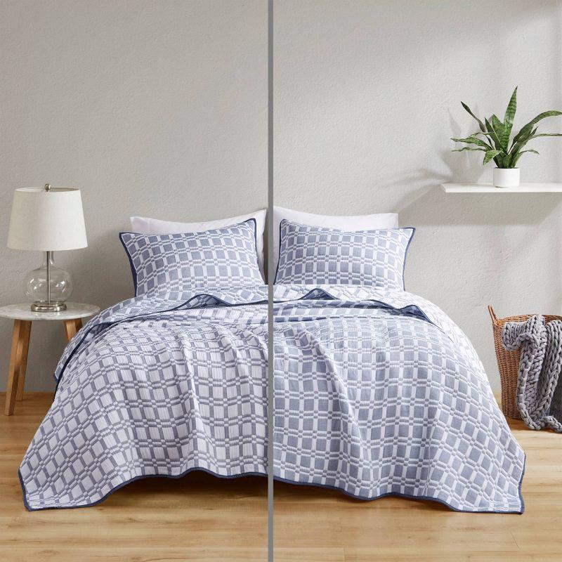 Indigo Full Microfiber Reversible Matelasse Coverlet Set