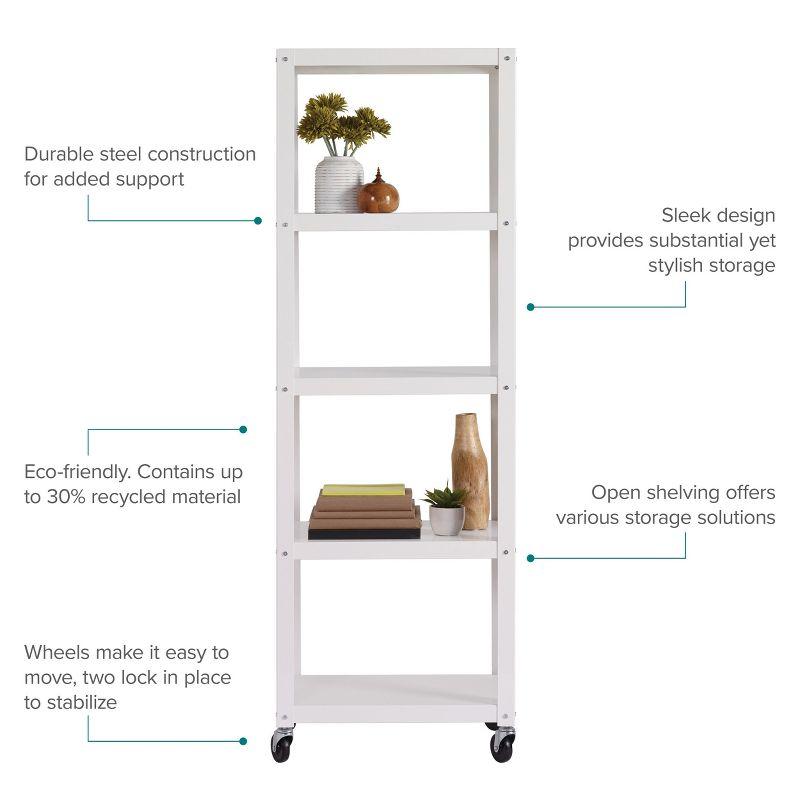 White 72" Industrial Metal 5-Shelf Mobile Bookcase