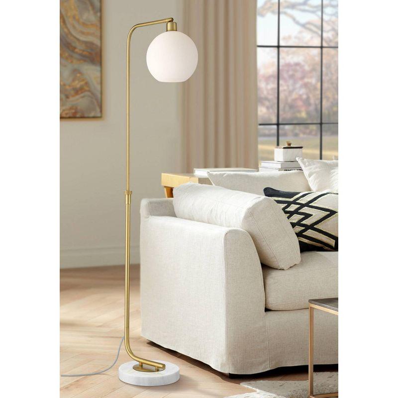 Casaba Mid-Century Gold Metal Arc Floor Lamp with White Marble Base