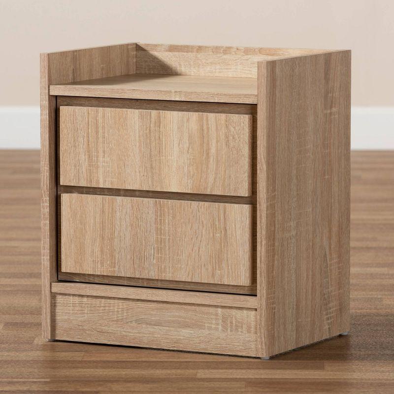 2 Drawers Hale Wood Nightstand Oak - Baxton Studio