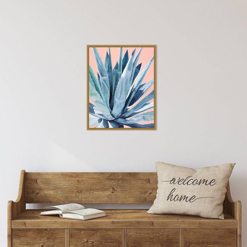 16" x 20" Agave with Coral by Alana Clumeck Framed Canvas Wall Art Gold - Amanti Art