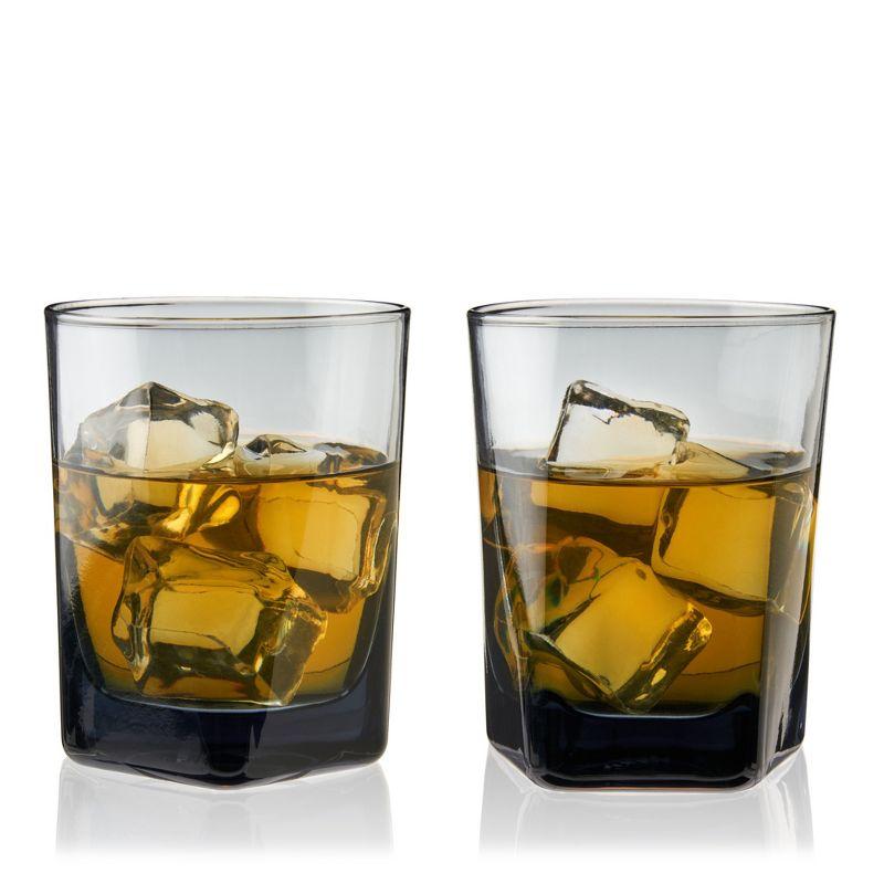 Viski Hexagonal Crystal Double Old Fashioned Glasses in Smoke (Set of 2)