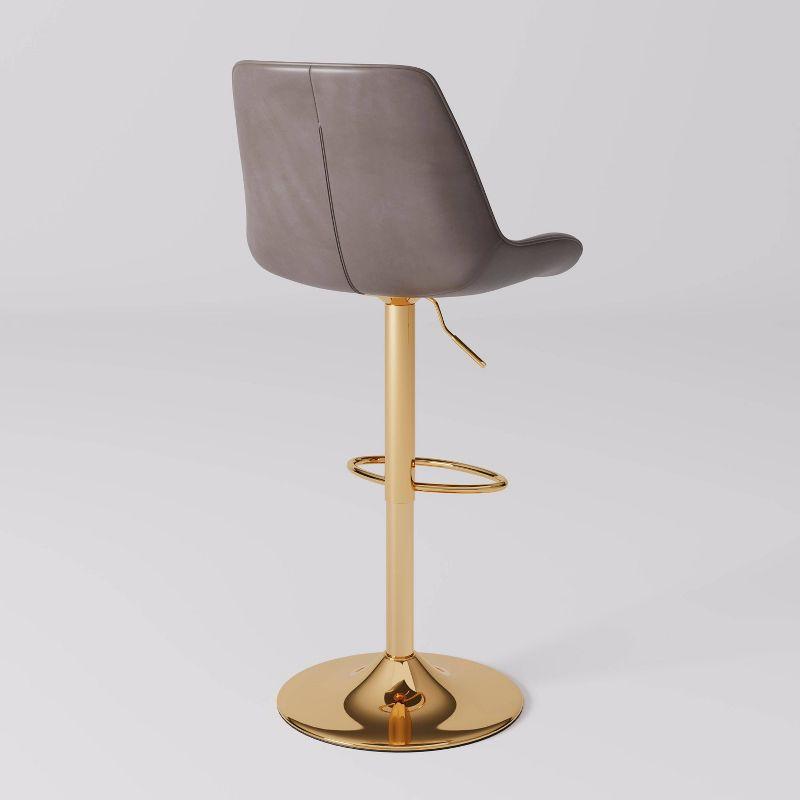 Set of 2 Arwen Adjustable Swivel Barstools with Gold Base Gray - CorLiving: Upholstered High Back, Metal Footrest