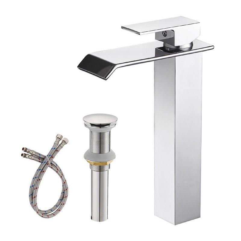 Polished Chrome Waterfall Vessel Sink Faucet with Pop-Up Drain