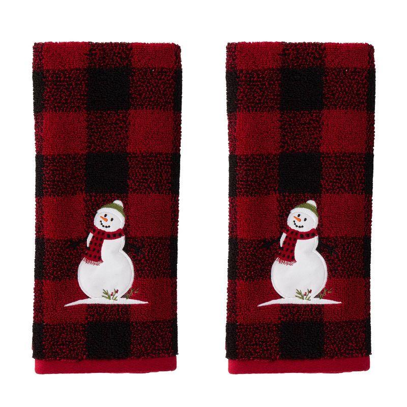 SKL Home 2pc Woodland Winter Hand Towel Set Red : Microfiber, Machine Washable, Non-Slip Backing