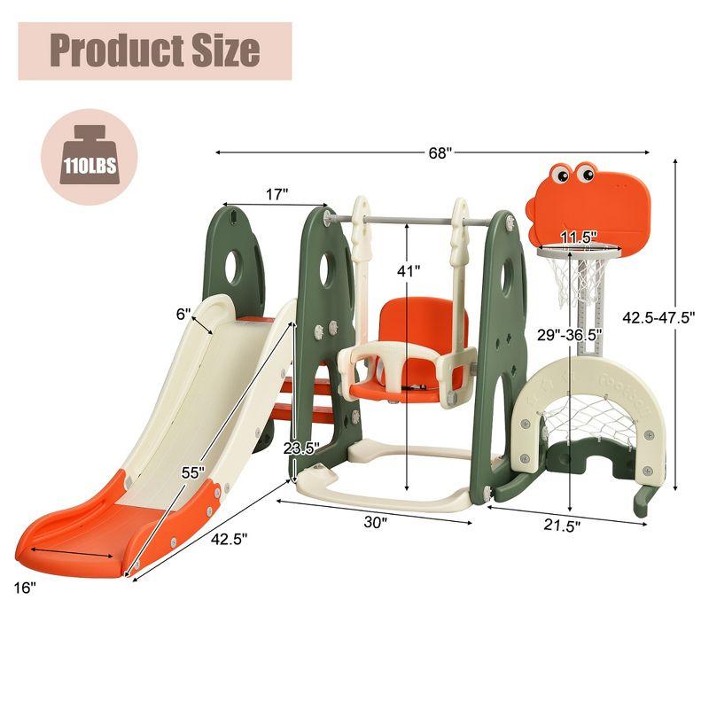 6-in-1 Orange and White Toddler Slide and Swing Set with Ball Games