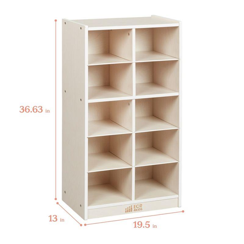ECR4Kids 10 Cubby Mobile Tray Storage Cabinet, 5x2, White Wash