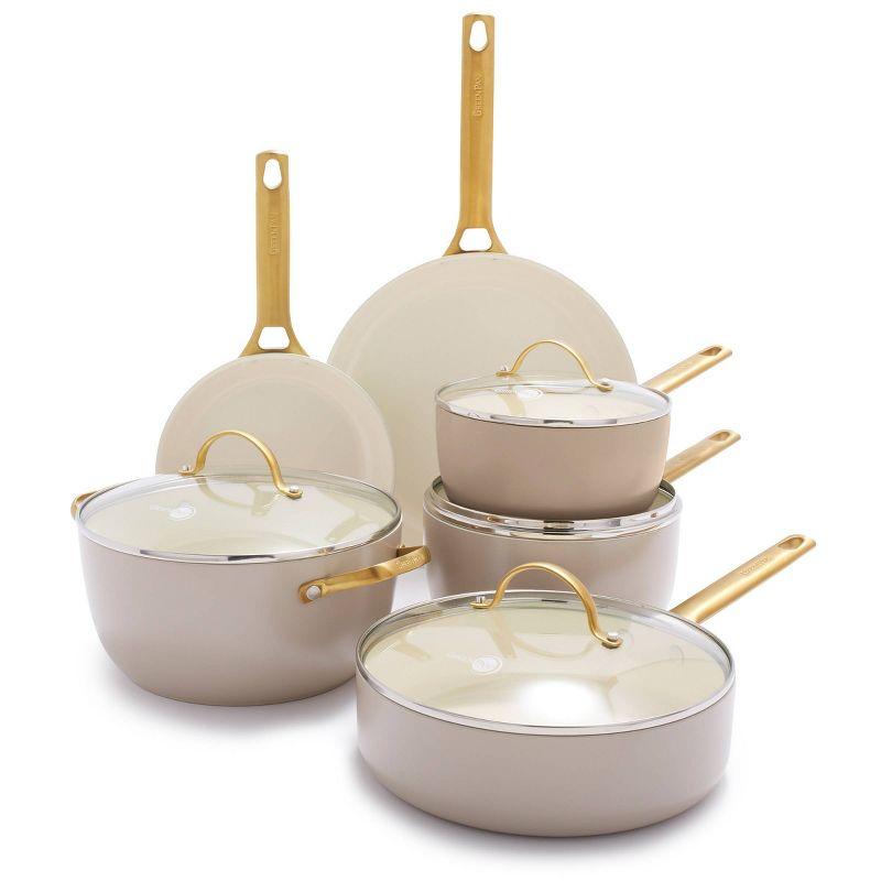 Taupe and Gold 10-Piece Anodized Nonstick Cookware Set