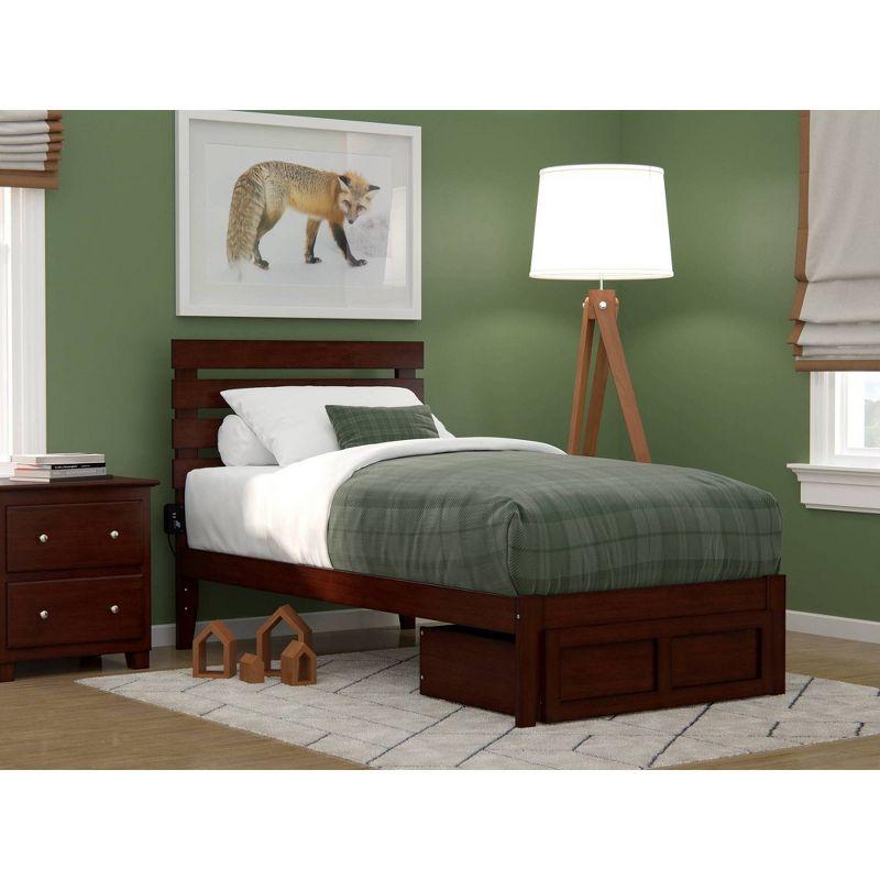 Twin Oxford Bed with Foot Drawer & USB Turbo Charger Walnut - AFI: Hardwood, No Box Spring Required