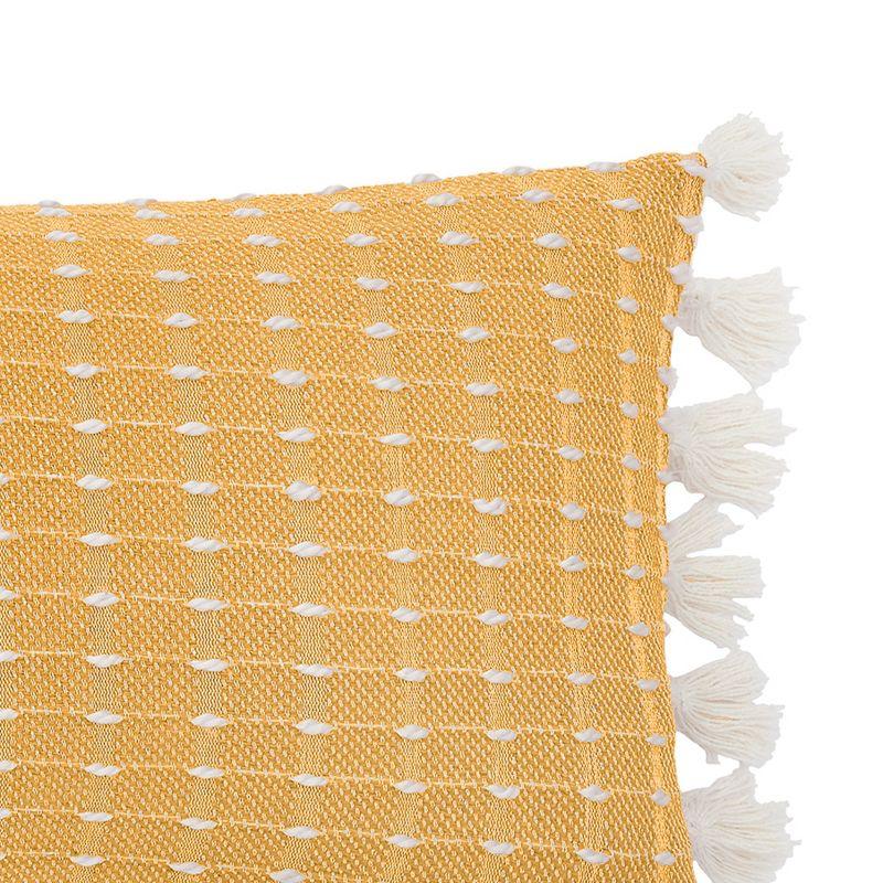 Yellow Hand-Loomed Cotton Ikat Throw Pillow with Tassels