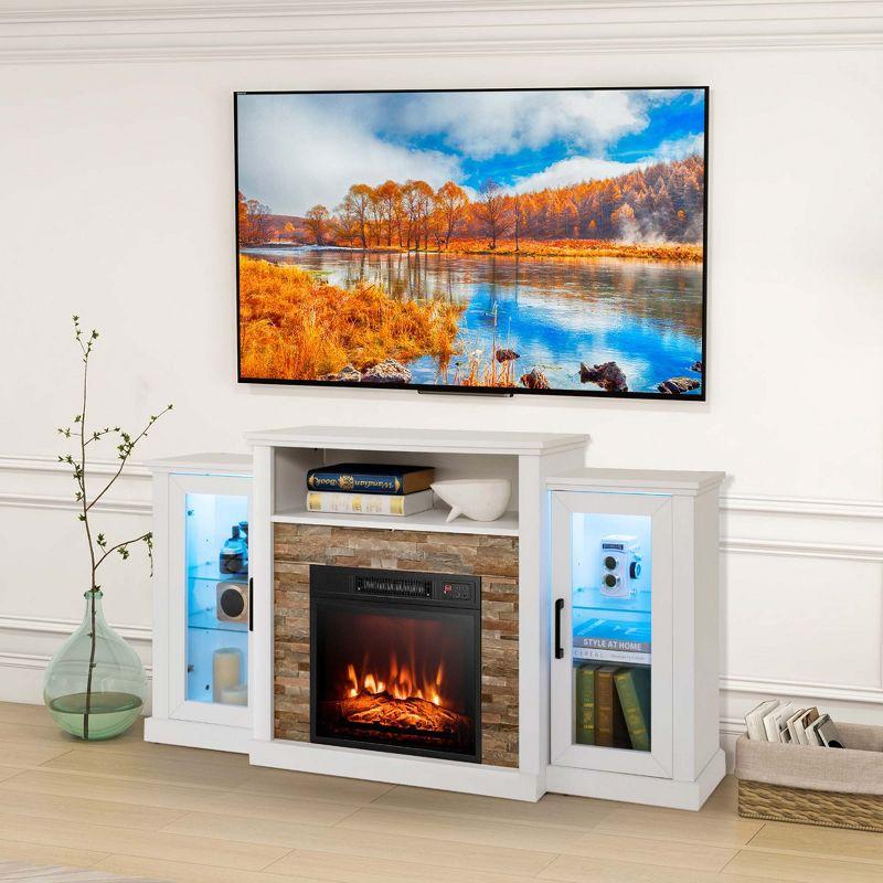 Costway Fireplace TV Stand with Led Lights & 18'' Electric Fireplace For 65" Wall-Mounted TV Dark Brown/Black/White