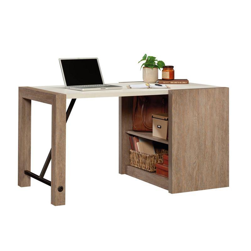 Brushed Oak and White Wood Desk with Storage Shelves