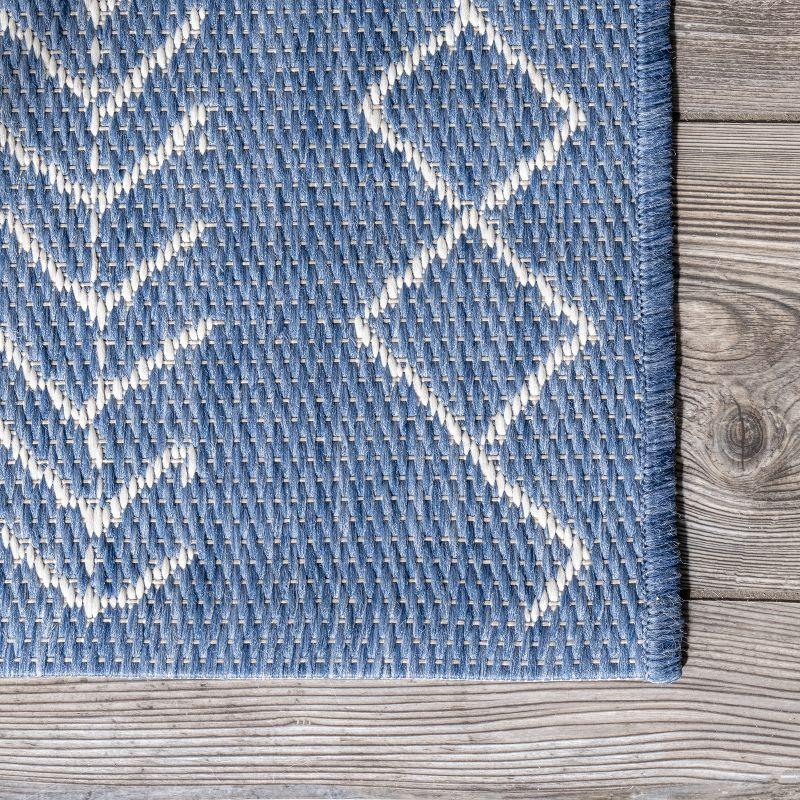 Reversible Blue Geometric 6' x 9' Synthetic Indoor/Outdoor Rug