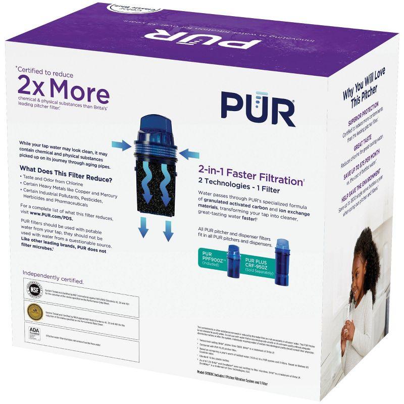 PUR 11 Cup Water Filtration Pitcher - Blue/White: BPA-Free, Filters Chlorine & Mercury, 40-Gallon Purifier, PUR Filter Compatible