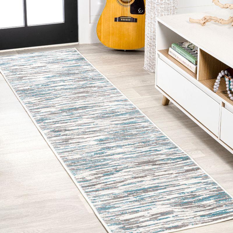 2' x 8' Speer Abstract Linear Stripe Runner Rug, Gray/Blue - JONATHAN Y