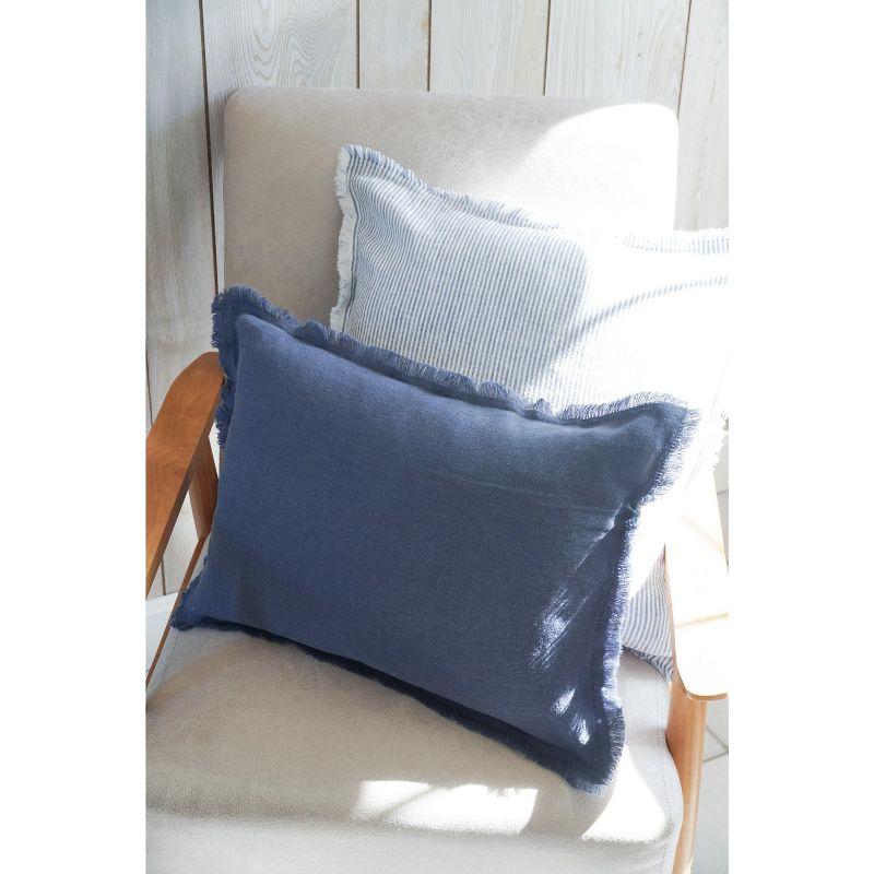 Soft Navy Blue Fringe Cotton Polyester Pillow