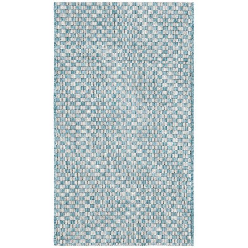 Light Blue and Grey Rectangular Stain-Resistant Synthetic Rug