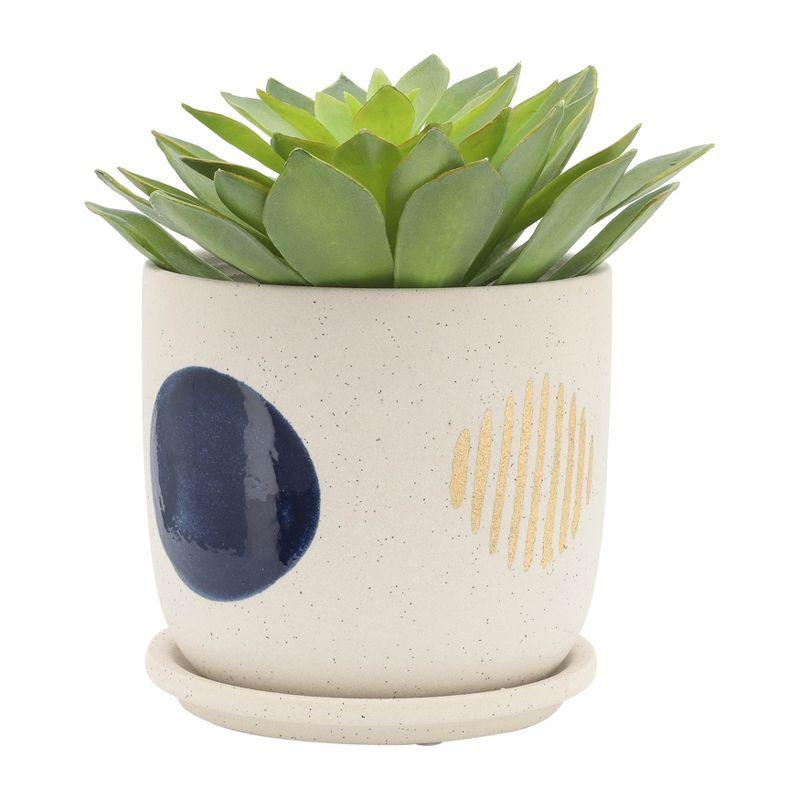 Sagebrook Home 2pc Funky Ceramic Planter Set: Hand-Painted, Rust-Resistant with Drainage Holes