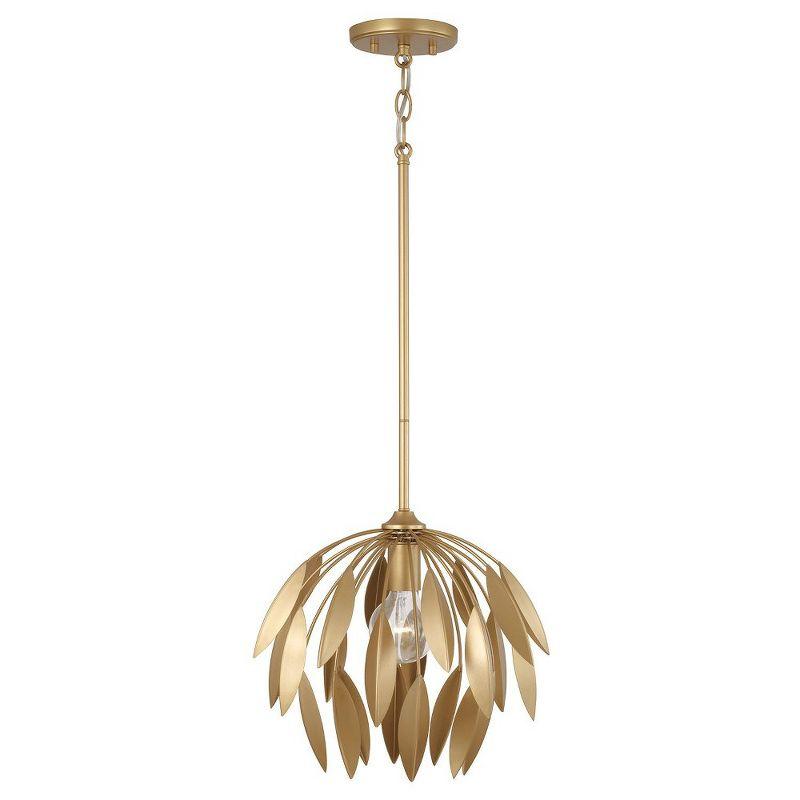 Buffed Gold Leaf Design 1-Light Pendant with Glass Shade