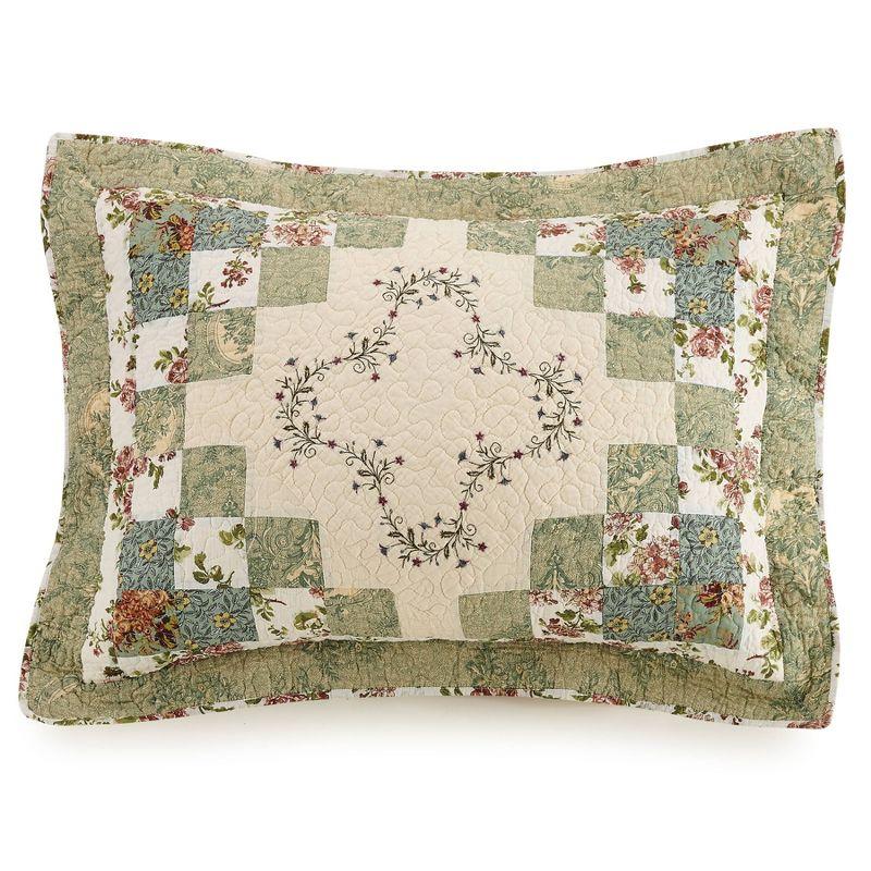 Olivia Green Floral Embroidered Cotton Standard Sham