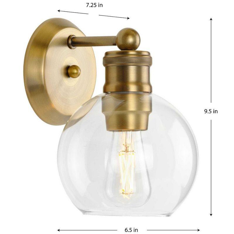 Progress Lighting, Hansford Collection, 1-Light Bath Vanity, Vintage Brass, Clear Globe Glass Shade