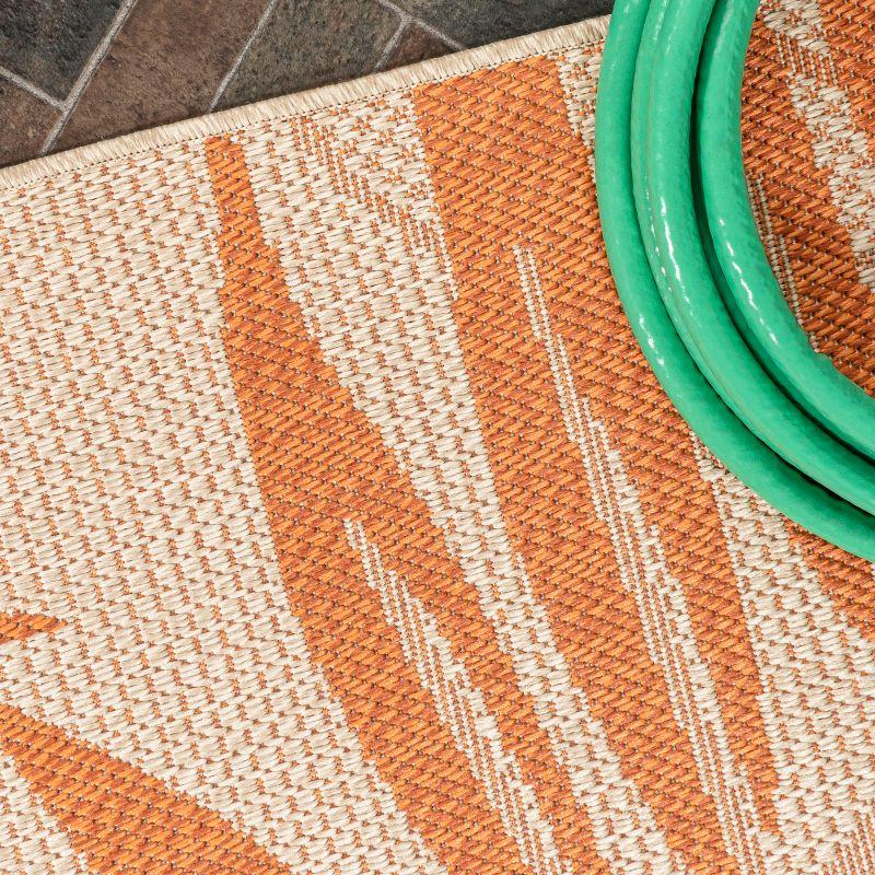 Tropical Palm Leaf Cream/Orange 5x8 Indoor/Outdoor Easy-Care Rug