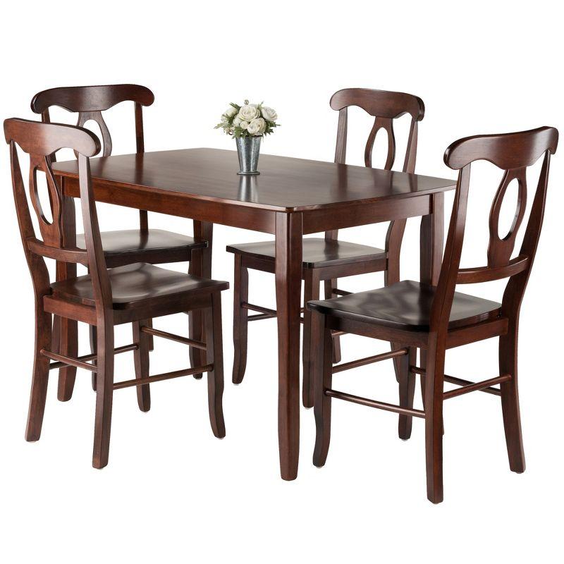 5pc Inglewood Dining Table with 4 Key Hole Back Chairs Walnut - Winsome: Solid Wood, Non-Extension, Mid-Century Style