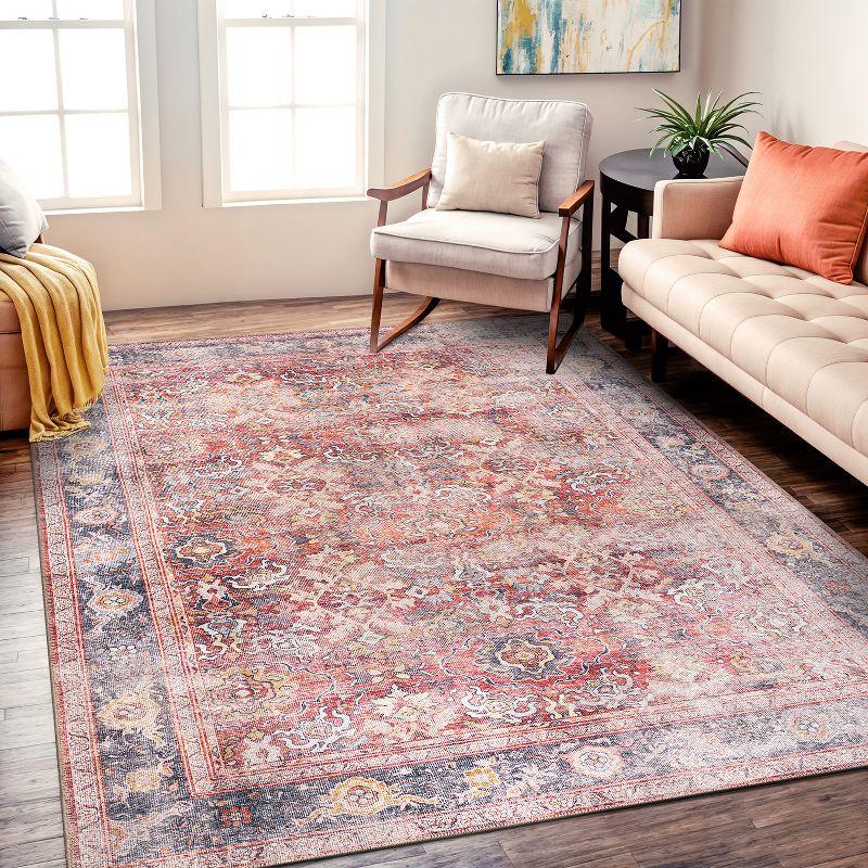 World Rug Gallery Vintage Bordered Machine Washable Non Slip Area Rug