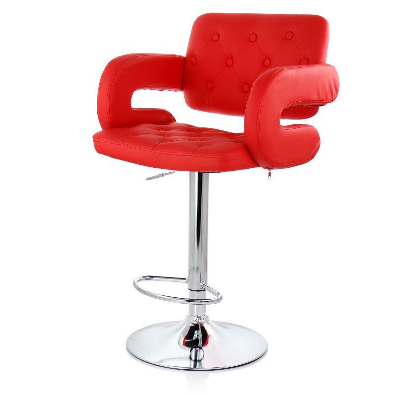 Elama Faux Leather Tufted Bar Stool in Black with Chrome Base and Adjustable Height