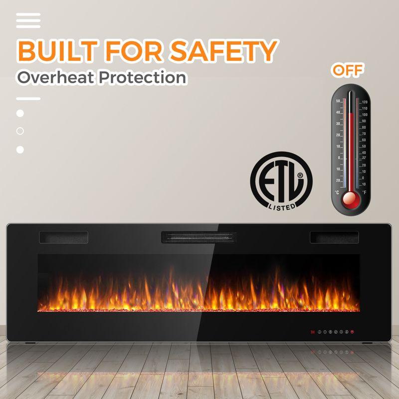 Tangkula 60" Recessed Electric Fireplace 750W/1500W heater in Wall Remote Control w/Timer Available Flame Color