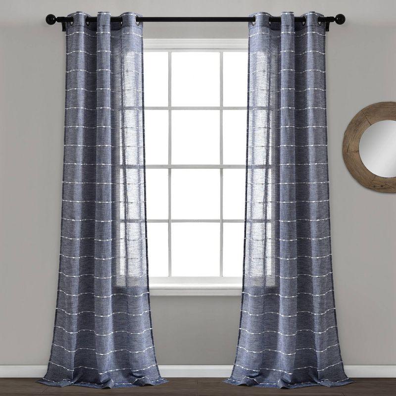 Farmhouse Textured Sheer Polyester Sheer Curtain Pair (Set of 2)