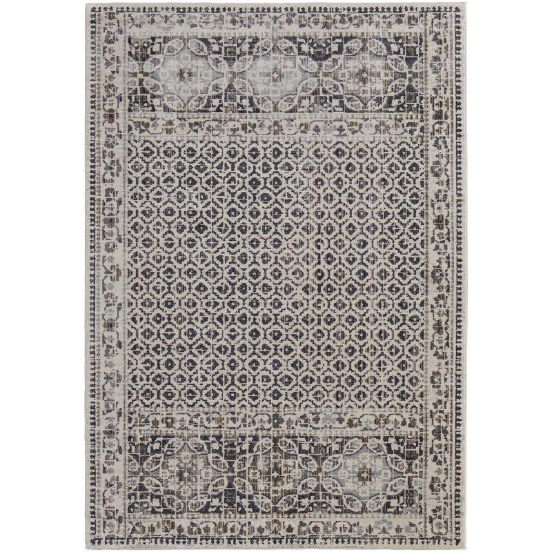 Ivory & Gray Reversible Rectangular Synthetic Area Rug 5'3" x 7'6"