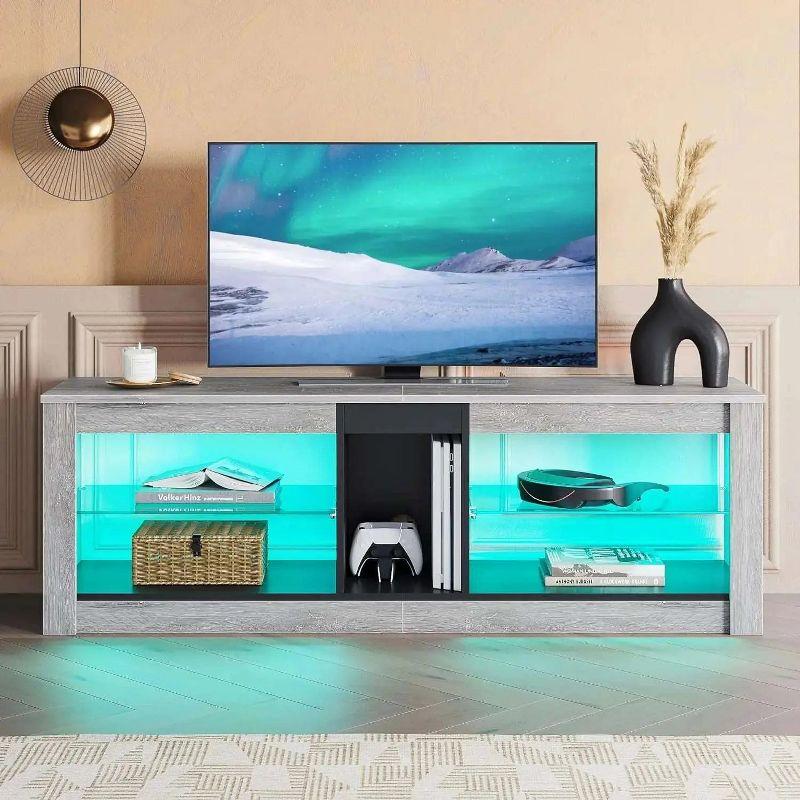 Bestier TV Stand for TVs up to 70" with LED Light, Entertainment Center for PS5 with Shelves, Black Marble