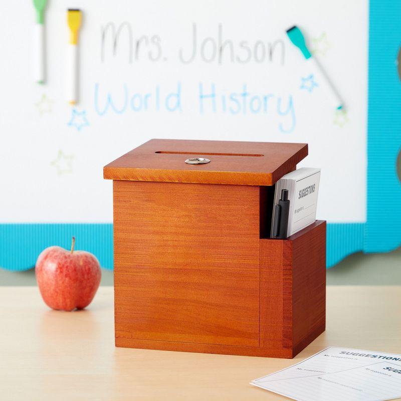 Juvale Wooden Suggestion Box with Lock and Keys, Brown Ballot Box with 50 Blank Suggestion Cards, Locking Lid and Side Slot for Donation, 7.5x7.1x5.5"