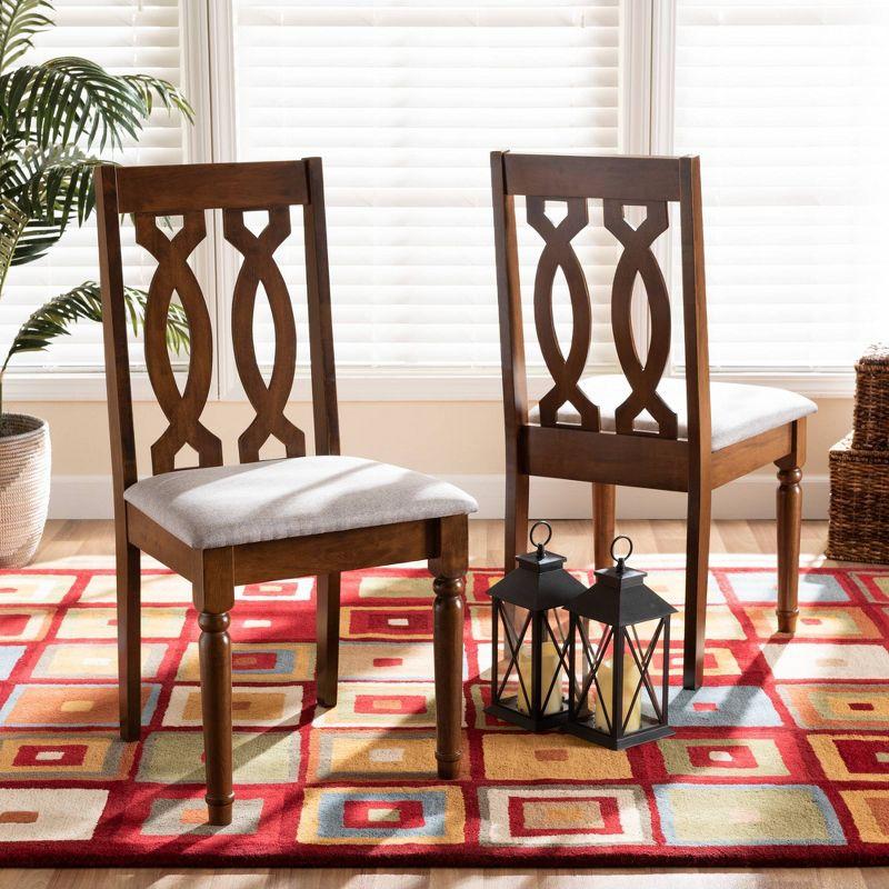 Baxton Studio 2pc Cherese Fabric Upholstered and Wood Dining Chair Set Gray/Brown: Polyester, Spot Clean, Armless Design