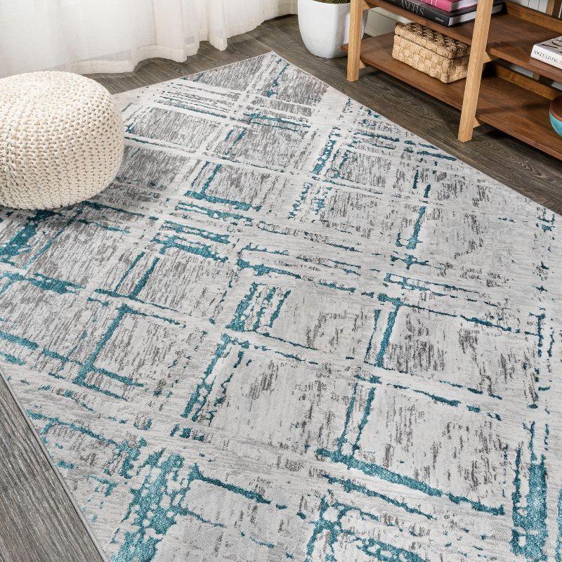 4'x6' Slant Modern Abstract Area Rug, Gray/Turquoise - JONATHAN Y