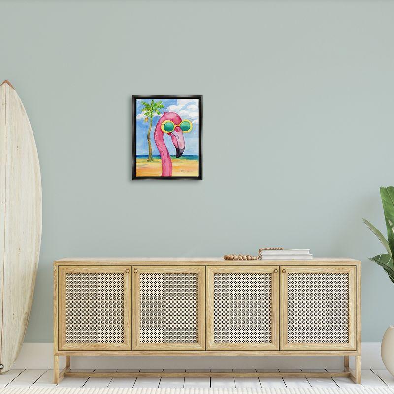 Stupell Industries Looking Good Flamingo Tropical Floating Frame Canvas Art, Black, 17" x 21"