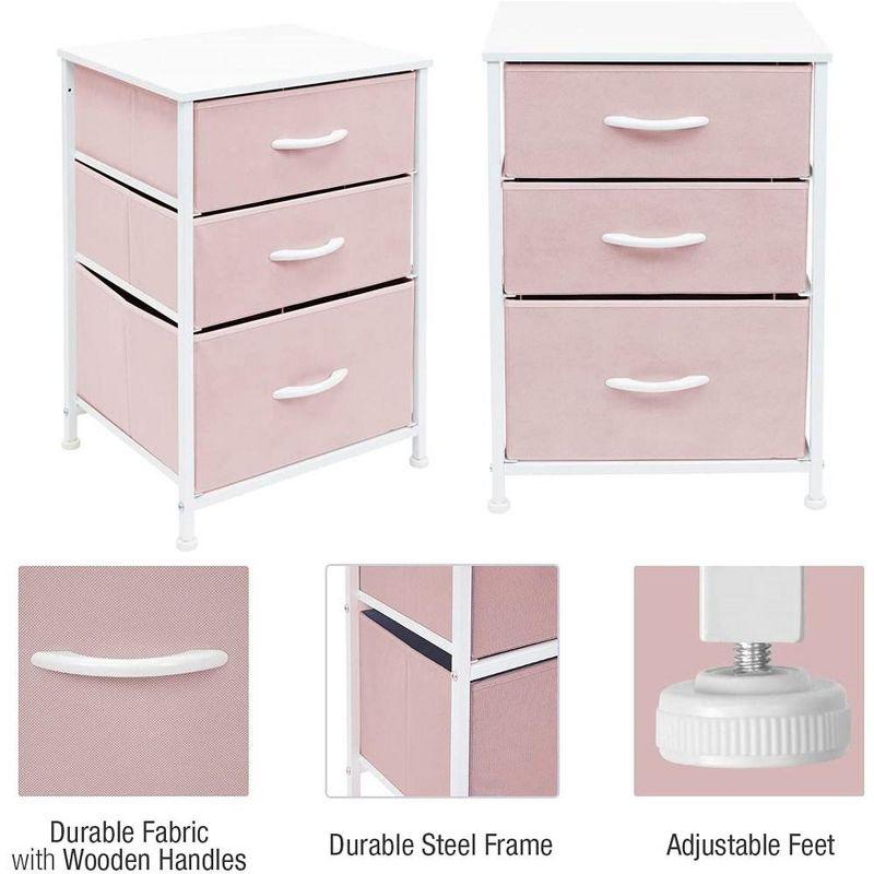 Sorbus Nightstand with 3 Drawers - Furniture Storage for Bedroom, Closet, Office Organization - Steel Frame, Wood Top, Pastel Fabric Bin (Pink)