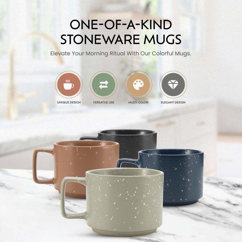 American Atelier Stackable Stoneware 16 oz. Coffee Mugs Set, Cups for Kitchen Countertop, Tabletop, Island, Set of 4,Multicolor w/ White Speckles
