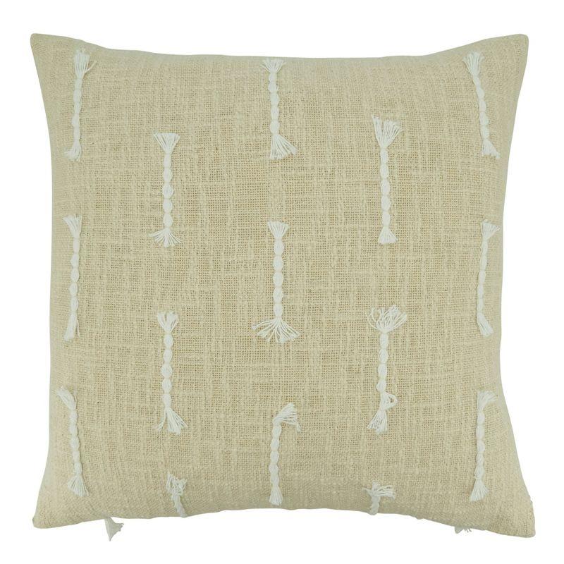 20"x20" Oversize Frayed Stitch Line Design Square Throw Pillow Cover White - Saro Lifestyle: Cotton Zippered Cushion Case