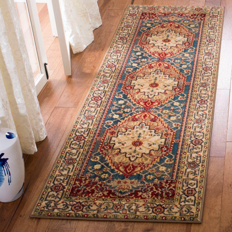 Reversible Blue Floral Easy Care Synthetic Runner Rug