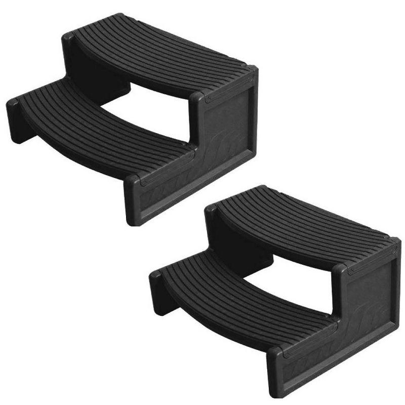 Confer Plastics Handi-Step Hot Tub Stairs for Straight & Curved Spa, Multipurpose Outdoor/Indoor Step Stool for Garage, Home & Camping, Black (2 Pack)