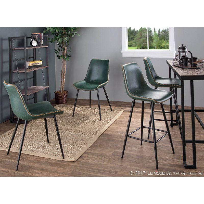Set of 2 Durango Contemporary Dining Chair Green - LumiSource: Vintage Faux Leather, Metal Legs, Zig-Zag Stitching