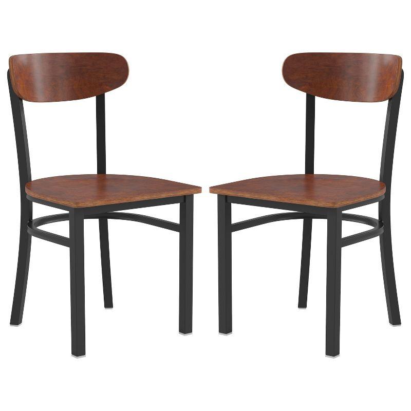 Flash Furniture 2PK Commercial Metal Dining Chairs with Wood Seat & Boomerang Back-Walnut