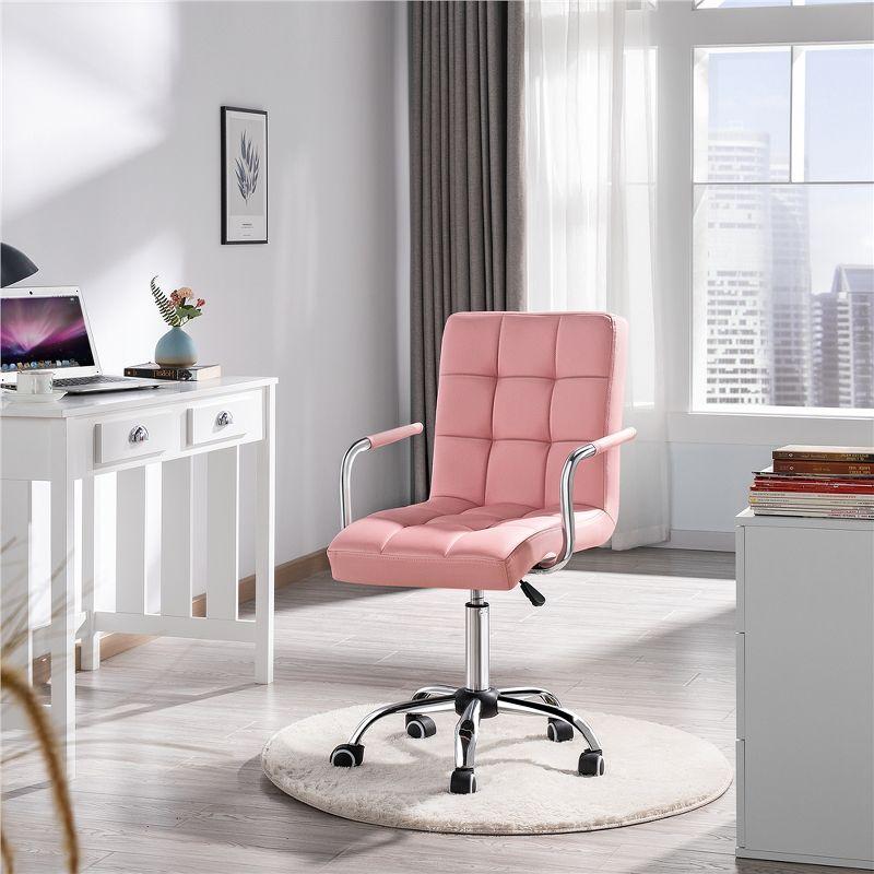 Pink PU Leather Adjustable Office Chair with Fixed Arms